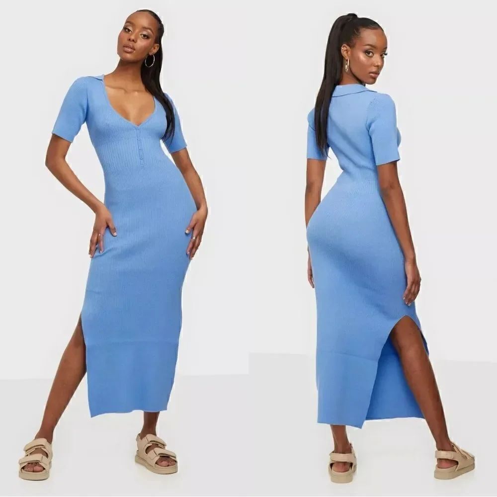 Bardot Multi Tone Knit Midi Blue Sweater Dress Size S